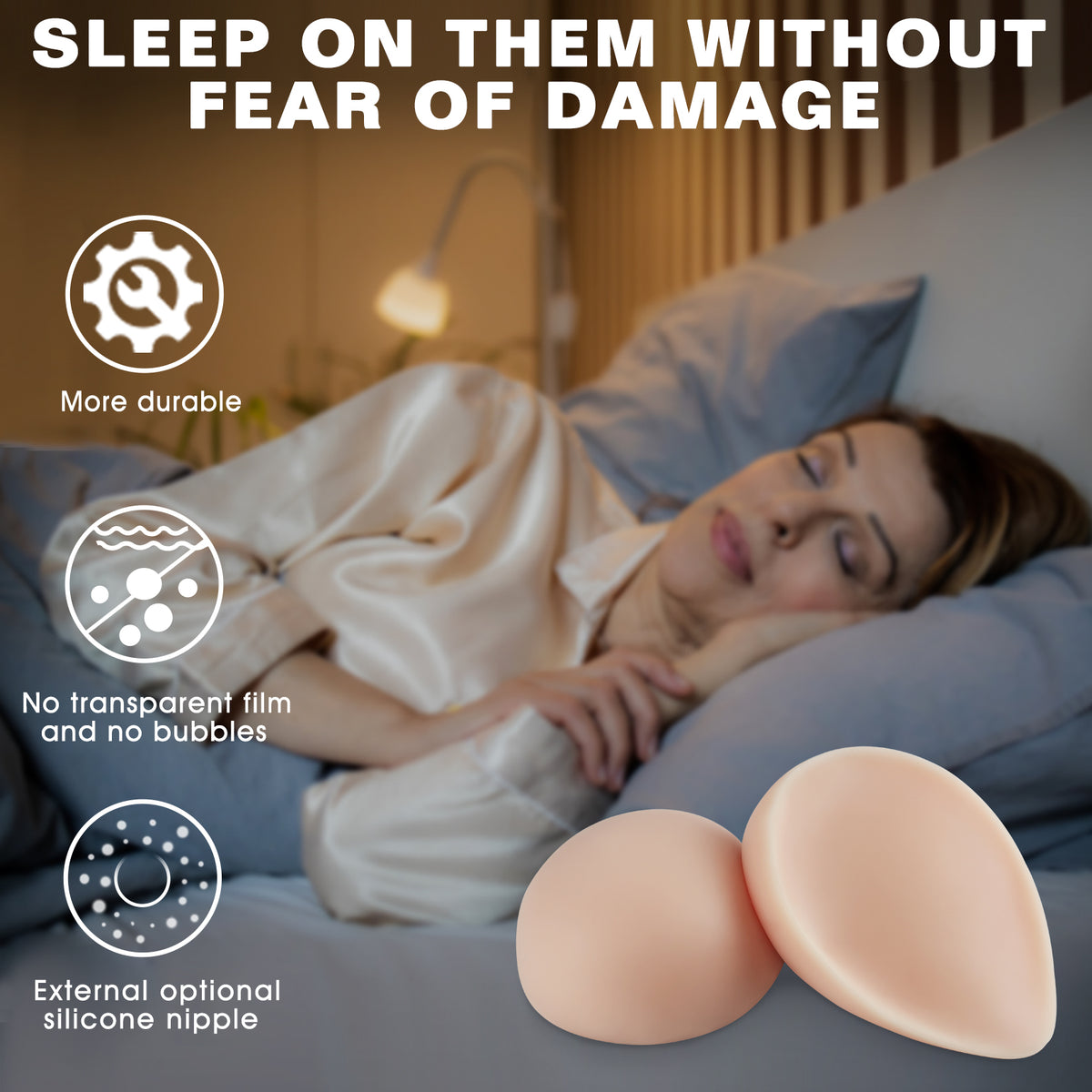 Vollence Classic Sleep Durable Silicone Breast Forms Without Nipple for Mastectomy Prosthesis