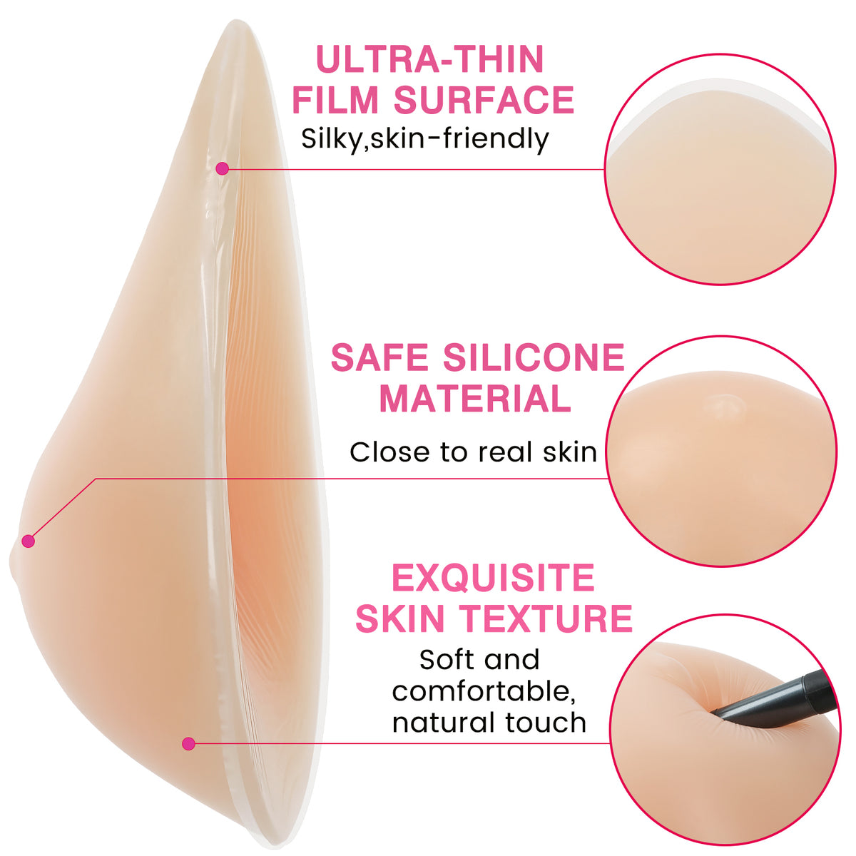 Vollence One Piece Teardrop Silicone Breast Forms Mastectomy Fake Boobs Bra Enhancer Inserts Concave Bra Pads