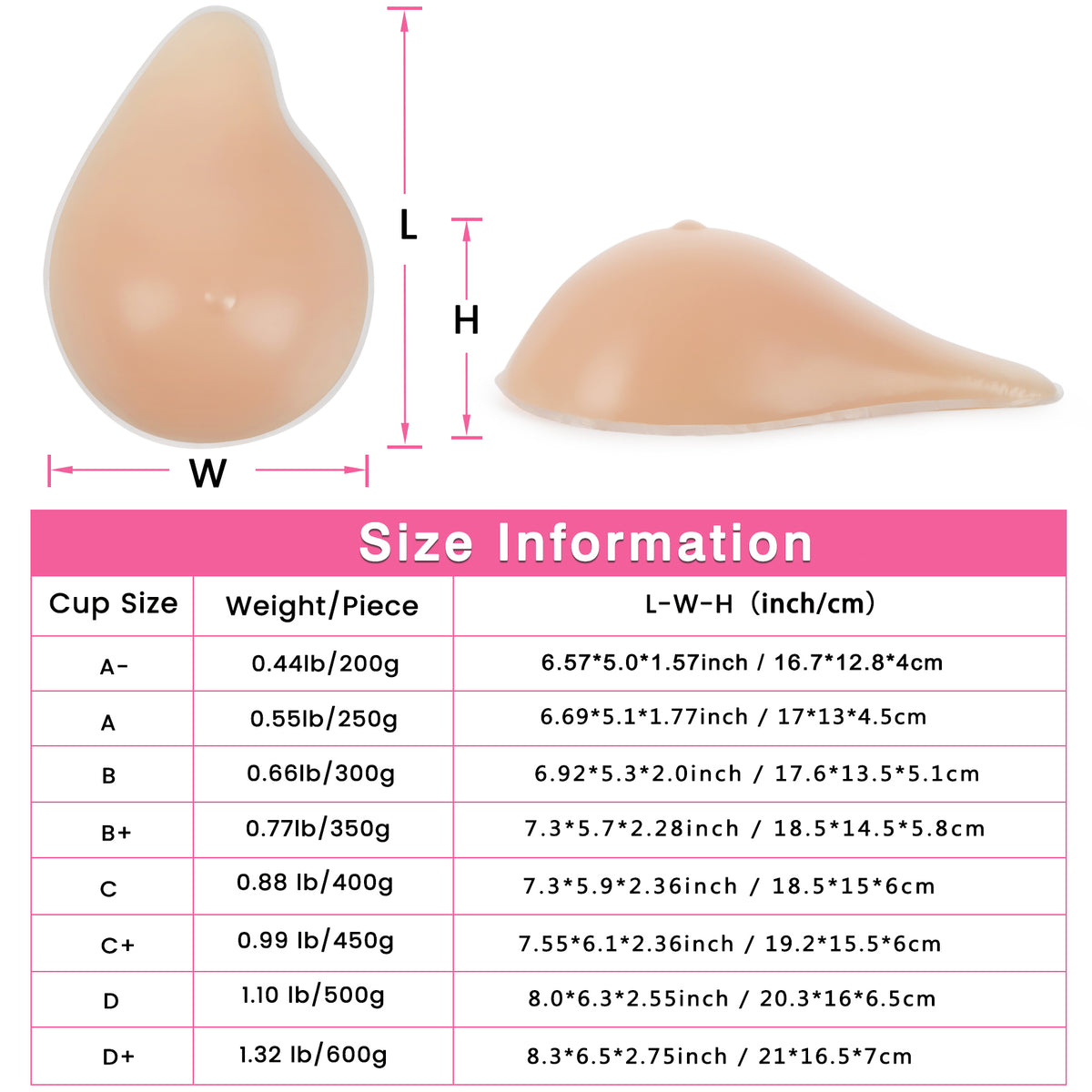 Vollence One Piece Side Silicone Breast Forms Women Mastectomy Prosthesis Concave Bra Pad