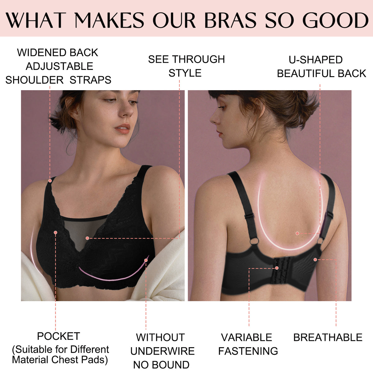 Vollence Mastectomy Bra with Pockets for Silicone Breast Forms Prosthesis Women Everyday Bra