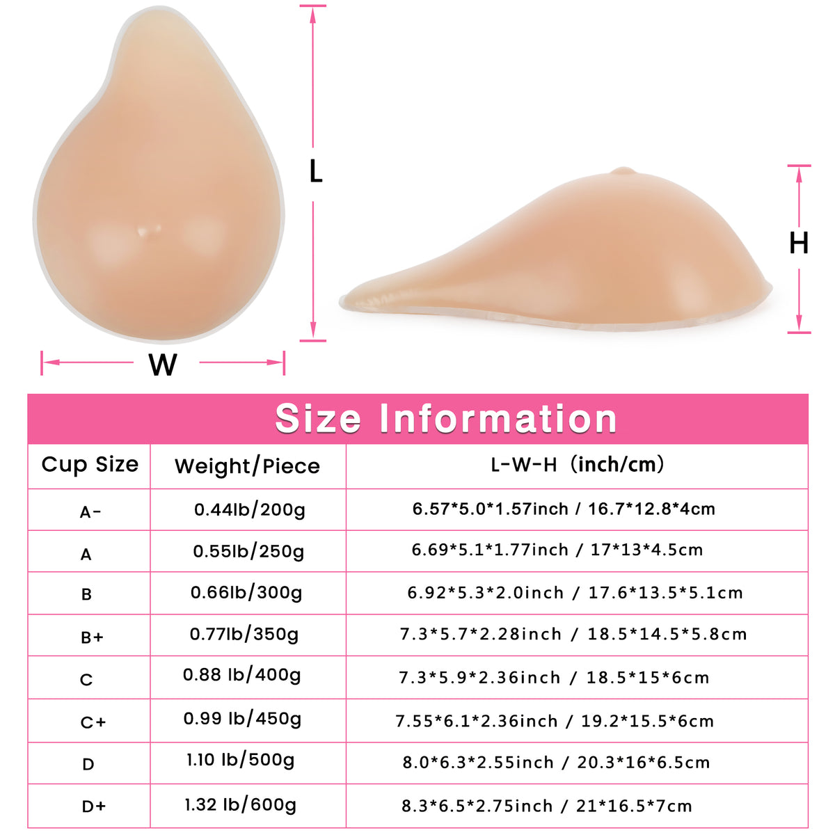 Vollence One Piece Side Silicone Breast Forms Women Mastectomy Prosthesis Concave Bra Pad