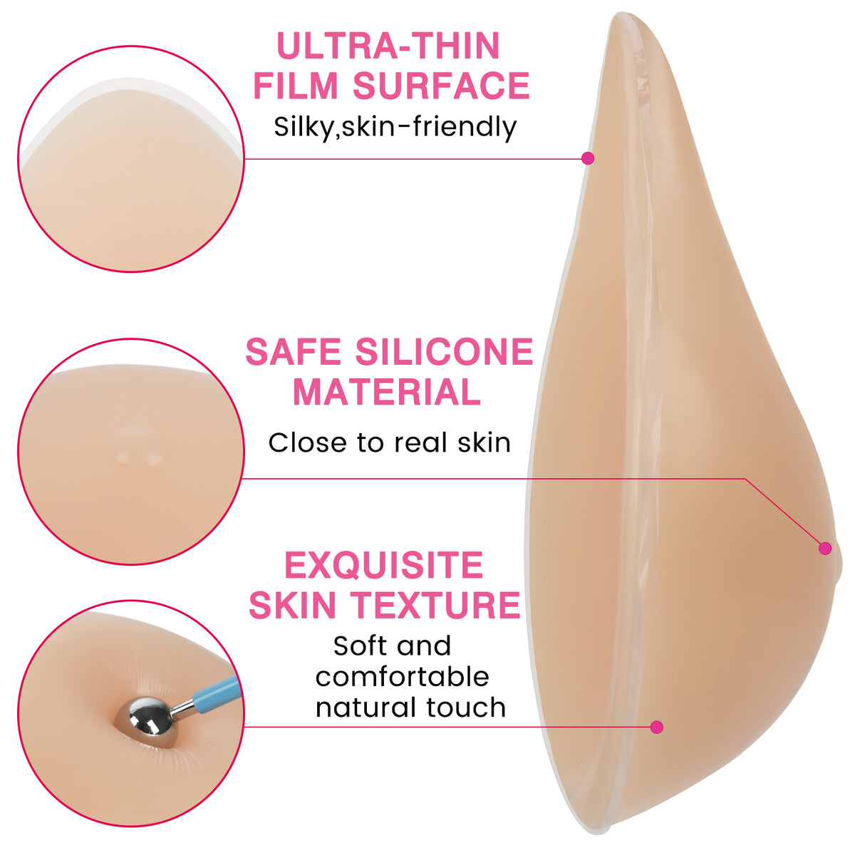 Vollence One Piece Side Silicone Breast Forms Women Mastectomy Prosthesis Concave Bra Pad