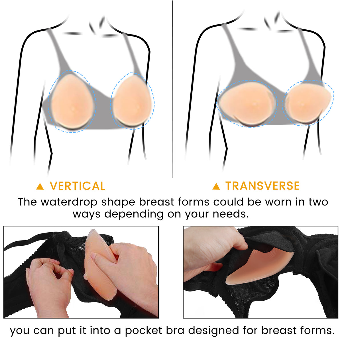 Vollence One Pair Teardrop Silicone Breast Forms Mastectomy Bra Enhancer Inserts Concave Bra Pads