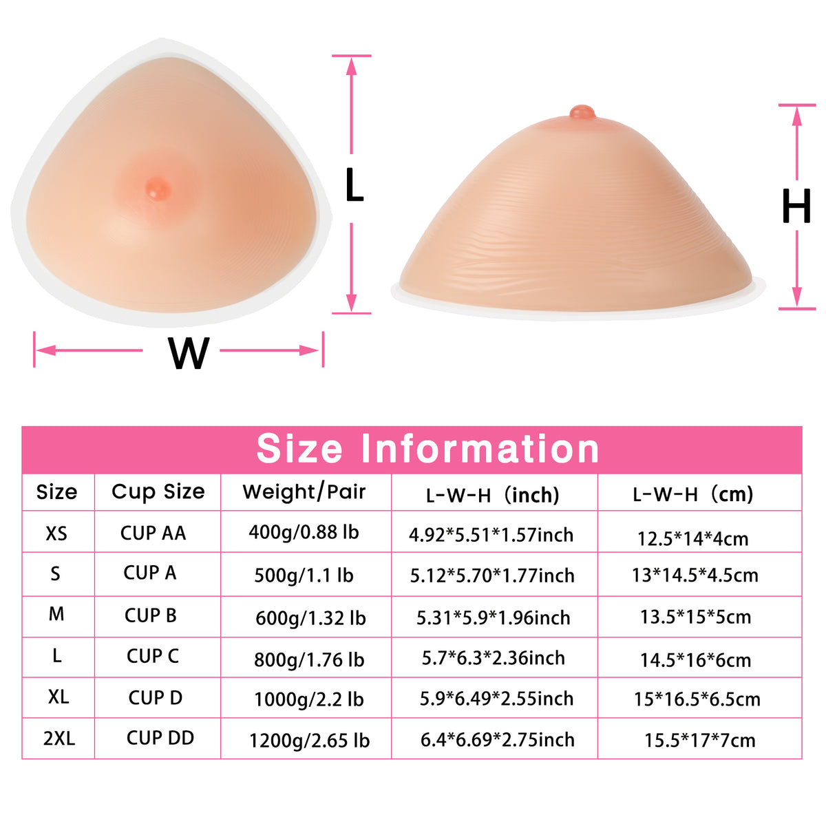 Vollence Self Adhesive Triangle Silicone Breast Forms Fake Boobs Mastectomy Prosthesis