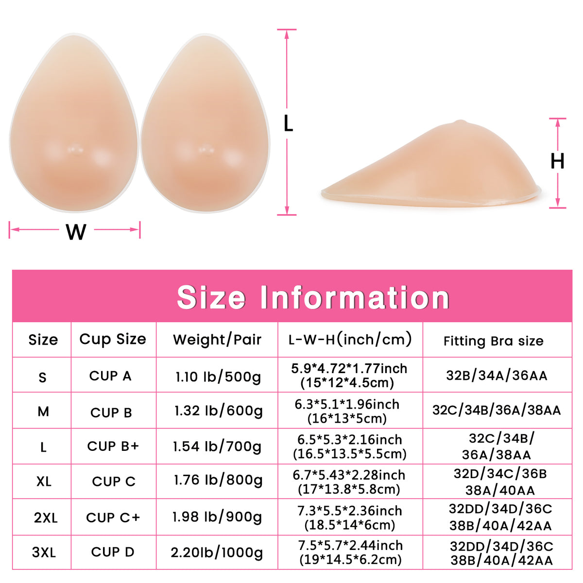 Vollence One Pair Teardrop Silicone Breast Forms Mastectomy Bra Enhancer Inserts Concave Bra Pads