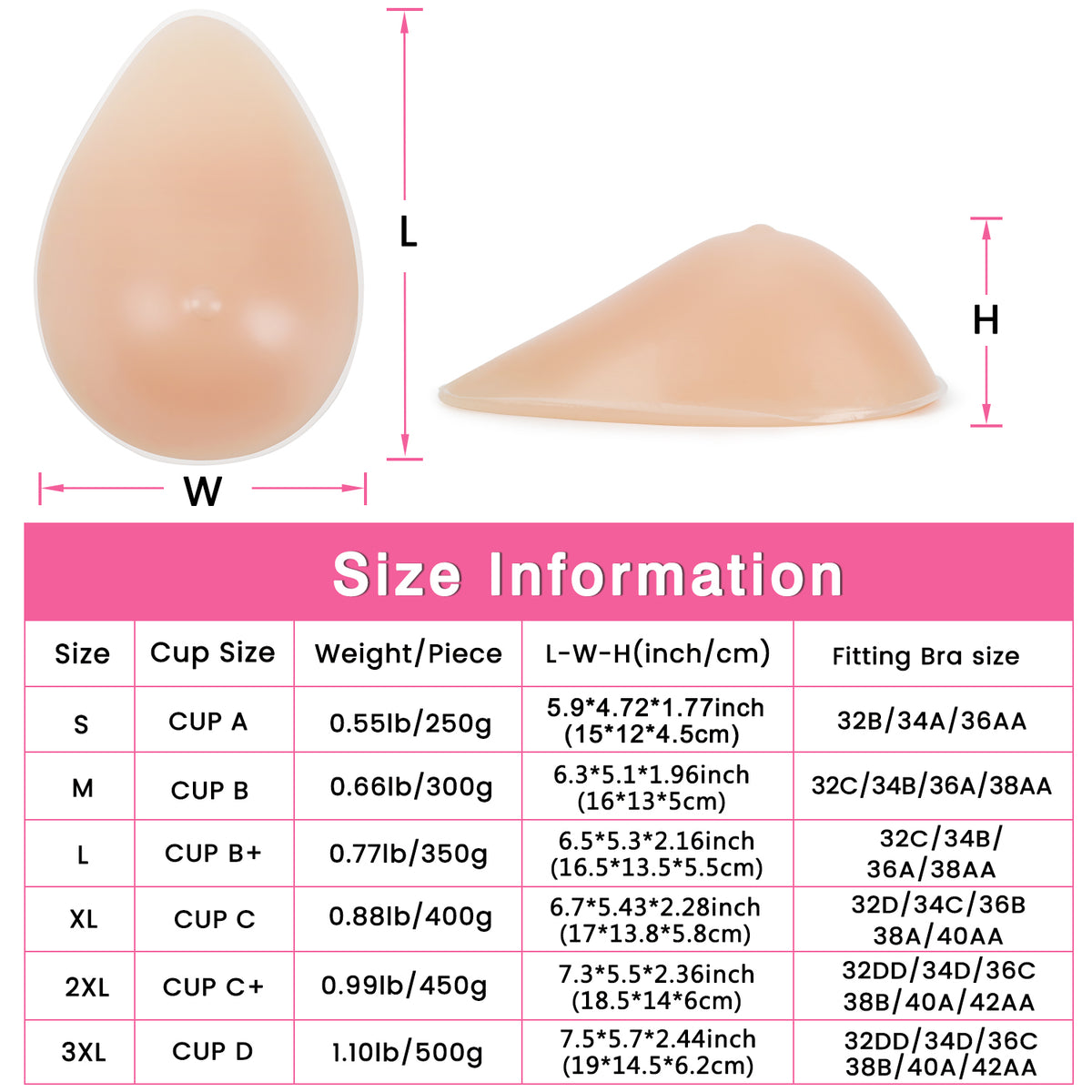 Vollence One Piece Teardrop Silicone Breast Forms Mastectomy Fake Boobs Bra Enhancer Inserts Concave Bra Pads