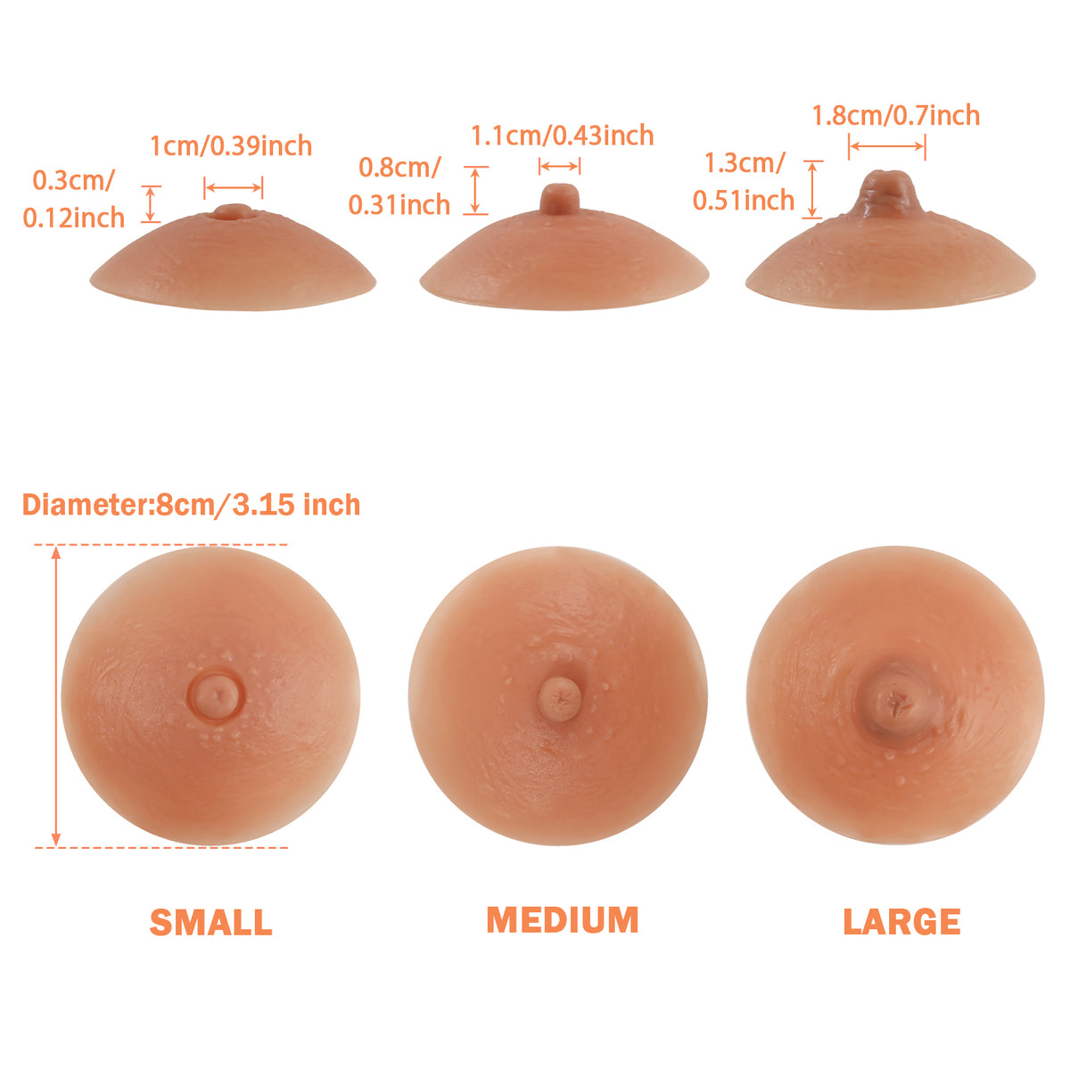 Vollence Pair of Realistic Adhesive Silicone Nipples,Diameter 8cm Reusable Attachable Self Adhesive Silicone Nipple