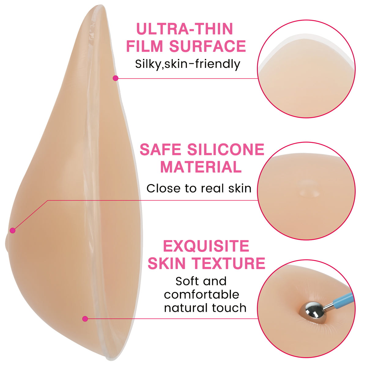 Vollence One Piece Side Silicone Breast Forms Women Mastectomy Prosthesis Concave Bra Pad