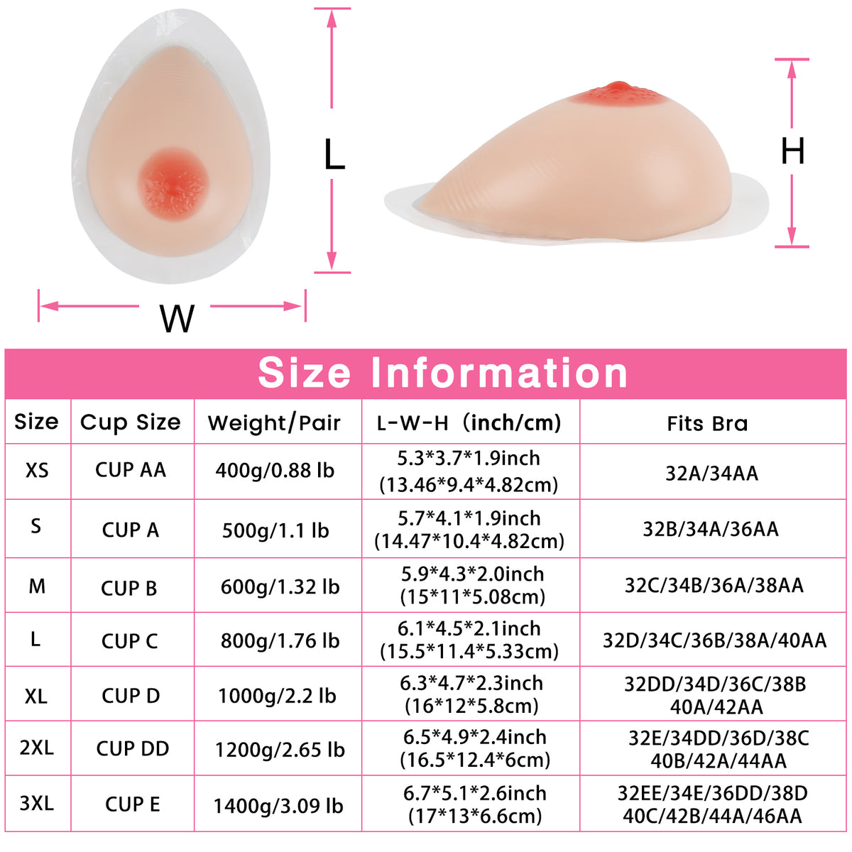 Vollence Self Adhesive Silicone Breast Forms Fake Boobs for Mastectomy Prosthesis