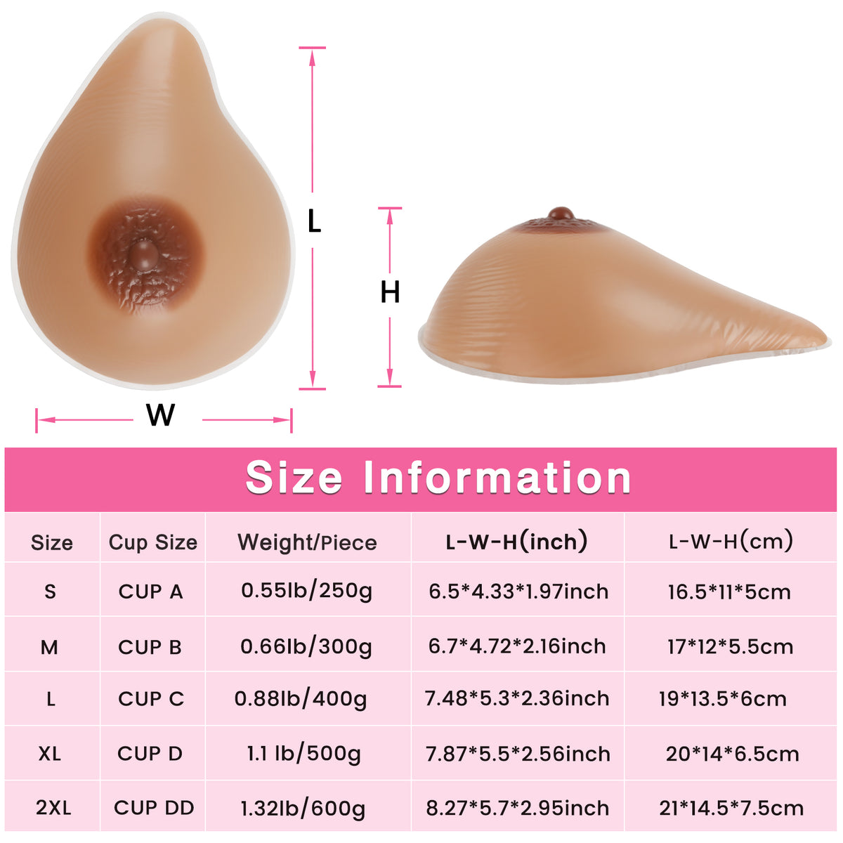 Vollence One Piece Side Silicone Breast Forms irregular Fake Boobs Mastectomy